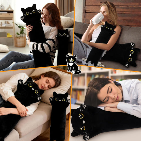 Animal-35.5 Large Cat Stuffed Black Cat Plush,Cute Plushies Long Animal Body Pillows,Kawaii Big Plush Toys Animals
