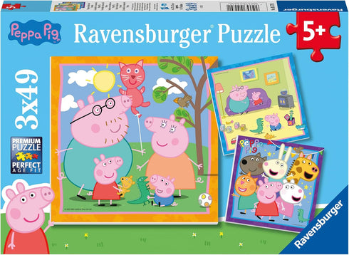 RAVENSBURGER Puzzle, Family and Friends, 3 x 49 Pieces, Peppa Pig Puzzle for Children from 5 Years