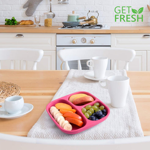 GET FRESH Bamboo Kids Divided Plates Set, 2-Pack, 3 Compartment Bamboo Dinnerware for Kids Meals