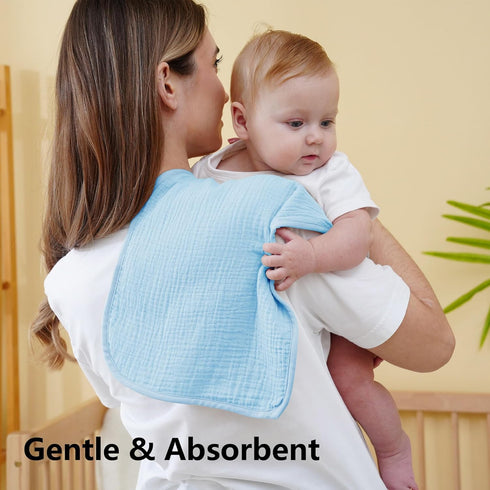 Kewlife gift 20x10in 4Pack(Blue) Baby Muslin Burp Cloths - Ultra Soft & Absorbent, Neutral Colors, Reusable Burp Cloths