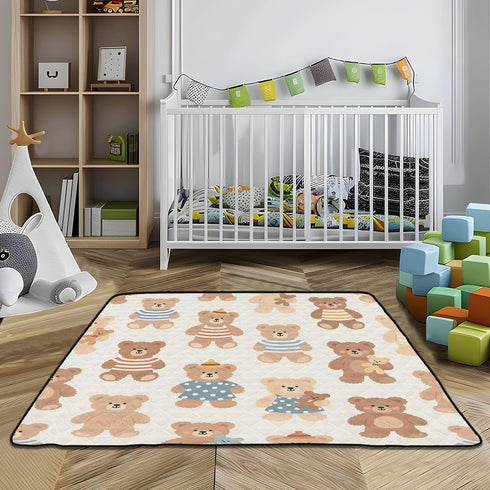 GOODOLD 50x50 Inch Cartoon Teddy Bears Baby Play Mat One-Piece Soft Crawling Mat Waterproof Playmat with Non-Slip