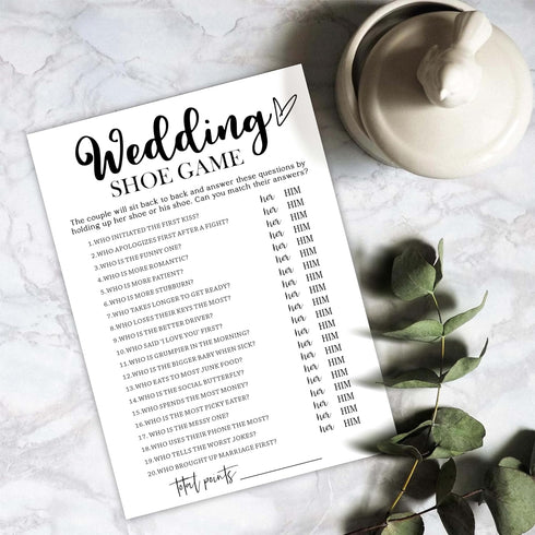 White Theme Bridal Shower Games for 25 Guests, Wedding Shoe Game, Wedding Advice Cards, Reception Games, Bride Groom