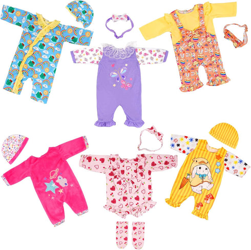 6 Sets 14-16 Inch 16-inch WONDOLL Baby Doll - Clothes, New Born Doll Outfits with Rompers & Accessories for Soft Body