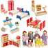 Sumind Wooden Dollhouse Furniture Set - 23 Pcs with 8 Pcs Doll House People Figures