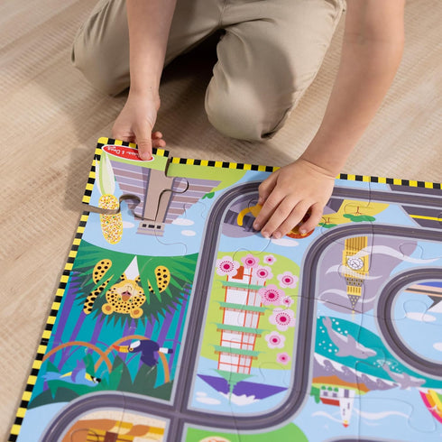 (48 4+ Melissa & Doug Race Around the World Tracks Cardboard Jigsaw Floor Puzzle and Wind-Up Vehicles Pcs)