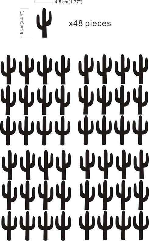 JOYRESIDE 48 Pieces/Set Cactus Vinyl Wall Decals for Baby Kids Bedroom Living Room Art Decor YMX20 (Black)