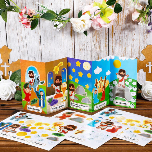Sinload 24 Sets Religious Easter Crafts Holy Week Scene Kits, Christian Easter Resurrection Stickers Jesus He is Risen