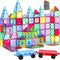 Upgraded Antibacterial Magnetic Tiles 142PCS with 2 Cars, Built-in Antibacterial Protection, Inhibits