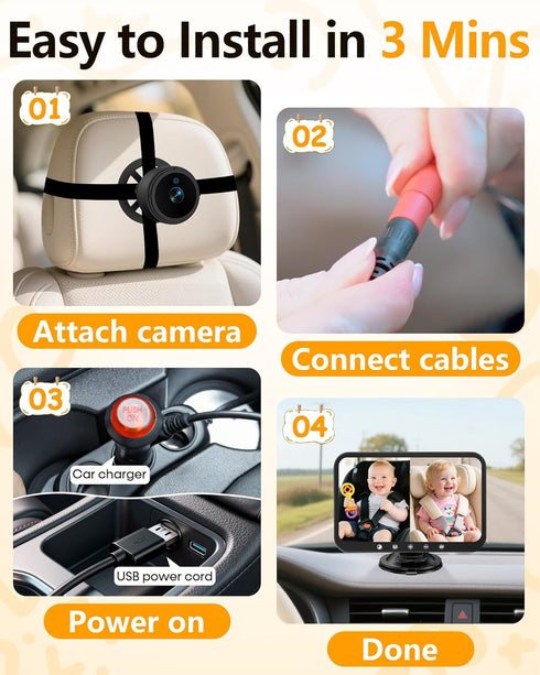 Gwozn 1080P: 3 Setup 7-Inch 2 Dual Baby Car Camera HD Mins Easy Recording Monitor Backseat Camera for Kids with Clear