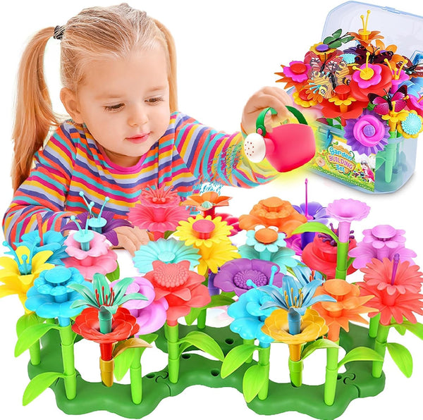 FUNZBO Flower Garden Building Toys, STEM Gardening Gift for Kids, Sorting and Stacking Crafts for Girls
