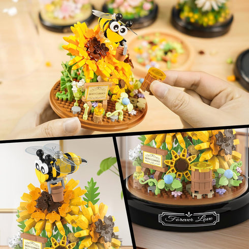 Flower Bouquet Building Sets, Animals Flowers Botanical Collection 548 PCS Mini Bricks Building Blocks Toy for Adults, Valentine's Day for Her (Bee)