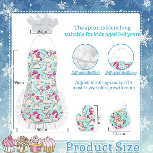 KAEGREEL Kids Baking Chef Set, Unicorn Apron and Mitt, 26pcs Kitchen Toys Cooking Set for Girls and Boys