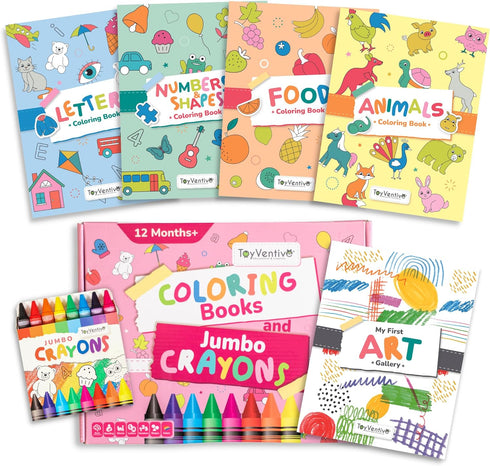 1+,2,3,4 TOYVENTIVE Toddler Coloring Books & Crayons, Toys & Birthday Gifts for Years Old Girls, Toddlers