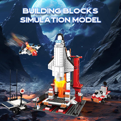 BIZNESMEN 704 Set, 4-in-1 6-12, PCS Space Shuttle Exploration Rocket Launch Center Block STEM Aerospace Rocket Building
