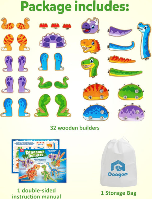 Playset, 3 4 5 Coogam Build Your Own Dinosaurs Toy, Snap Together Building Dinosaurs Wooden STEM Take Apart Dinosaur