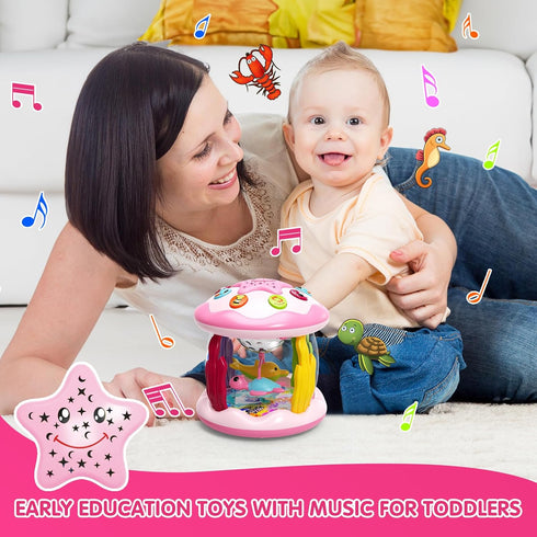 Baby Toys 6 to 12 Months, 4 in 1 Ocean Rotating Projector, Light Up Musical Toys for 6-18 Months, Educational Birthday