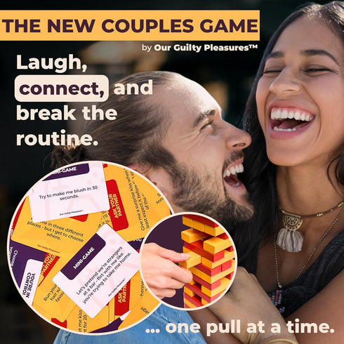 100 50 50 Our Guilty Pleasures The Pull Out Game - Flirty Date Night Game for Couples, Romantic Block Tower with Cards