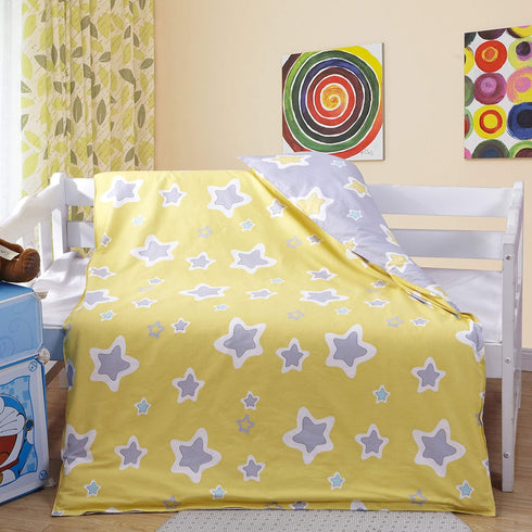 MEJU 100% 43" 59" 13" X19" Set Star Yellow Cotton Duvet Cover X + Pillowcase Bedding with Zipper Closure for Baby