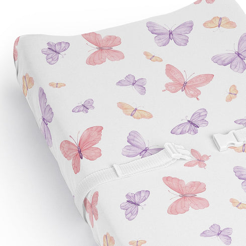 Sweet Jojo Designs Pink and Purple Shabby Chic Butterfly Girl Baby Changing Pad Cover Sheet Infant Newborn Diaper Table
