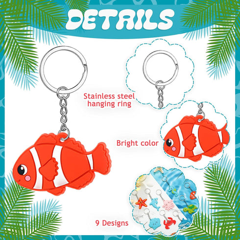 Yinkin 36 Pcs Summer Party Keychains, Beach Flamingo Pineapple Turtle Surfboard for Kids Luau Tropical Supplies