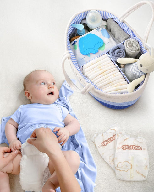 Maliton Baby Diaper Caddy Organizer, Cotton Rope Diaper Caddy Basket, Large Storage Basket for Newborn Boys and Girls
