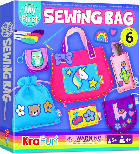 KRAFUN My First Sewing Bag Kit Arts & Crafts for Beginner Kids,