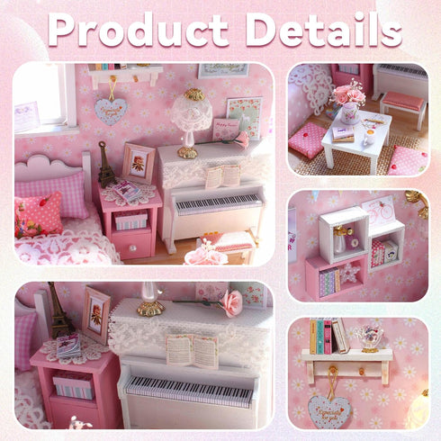 Flever DIY Miniature House Kit with LED Light, Tiny Home Build Craft Kits for Adults and Teens (Sunny Princess)