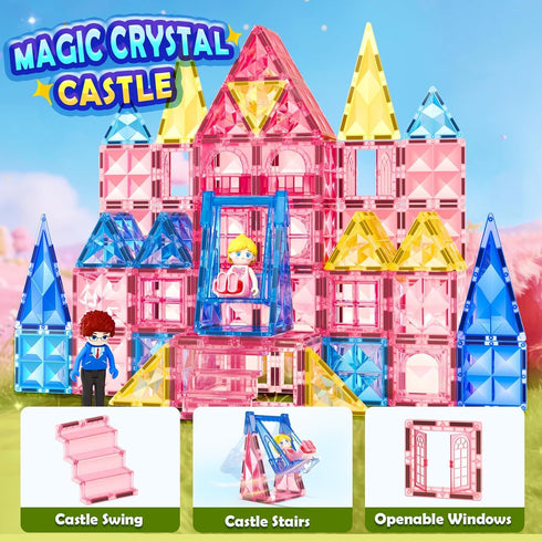 3 4 5 6 Coodoo Diamond Magnetic Tiles Magnetic Building Blocks STEM Sensory Toy for Boys Girls Pink Castle Dollhouse