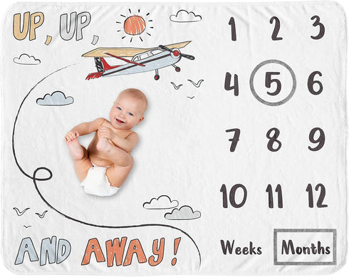Sweet Jojo Designs Vintage Airplane Boy Milestone Blanket Monthly Newborn First Year