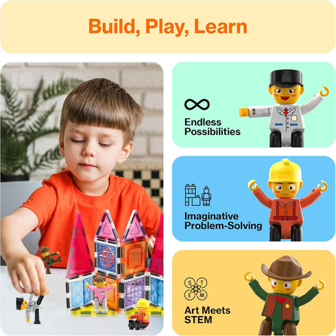 PicassoTiles Profession Character Action Figures, Toddler Toy Set, Pretend Play Magnet Expansion Pack