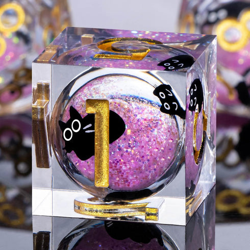 Set 7Pcs D20 D12 D10 D8 D6 D4, Roycevon Resin DND Dice with Gift Box, Liquid Core Cat D&D Dice, Cute Dungeons Dragons D