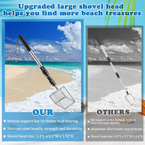 Niuyhe 2 Ps Shell Scooper for Beach, Shark Tooth Sifter with Stainless Steel Adjustable Long Handle, Sand Sifter