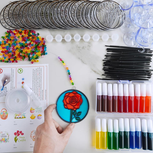 24 Set Winlyn Spring Flower Suncatchers Ornaments Decorations DIY Window Paint Art Kit for Kids Classroom Activities