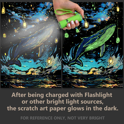 Glow in The Dark Scratch Art Rainbow Painting Paper 8 Sheet with Pen / Cleaning Brush, Engraving Landscape Scratchboard(A4) for Kids Teens & Adults, Fun Sketch Card Creative Craft Toy (Animal) by AP ARTSPER