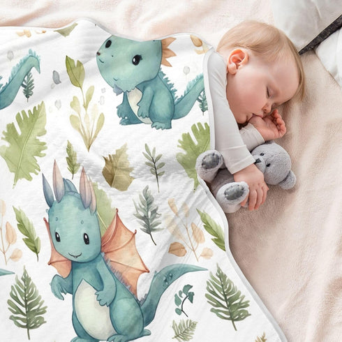 Cute Dragon Baby Blanket - Soft Warm Reversible Infant Newborn Toddler Receiving Blanket for Crib Stroller Nursery,