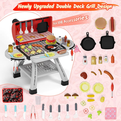 Kids Kitchen Playset, BBQ Grill Playset with Smoke, Sound & Light, Interactive Cooking Game for Toddlers Boys Girls 3-5