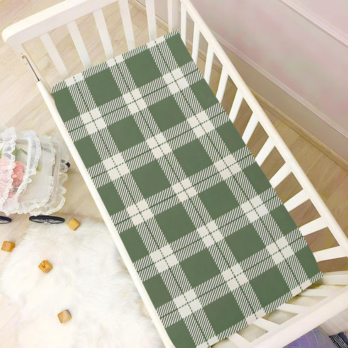 YANENDIE 39 27 Inch Olive Green Gingham Plaid Crib Sheets - Boys & Girls Cotton Crib Sheet for Standard Crib