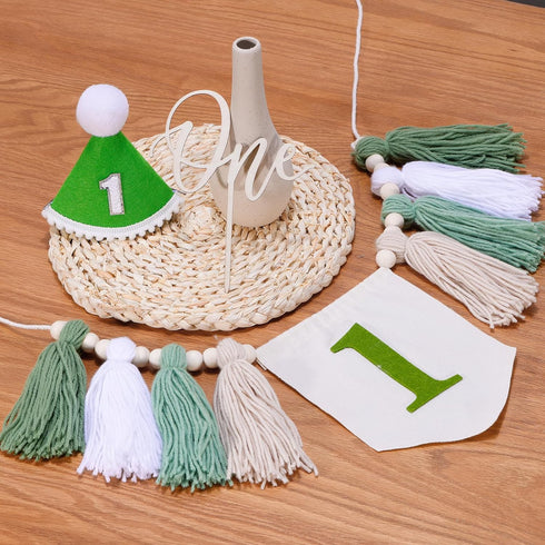 Lymxbchg 1st High Chair Banner First Birthday Decorations for Boy, Wood Bead Tassel Garland Banner for Baby Party