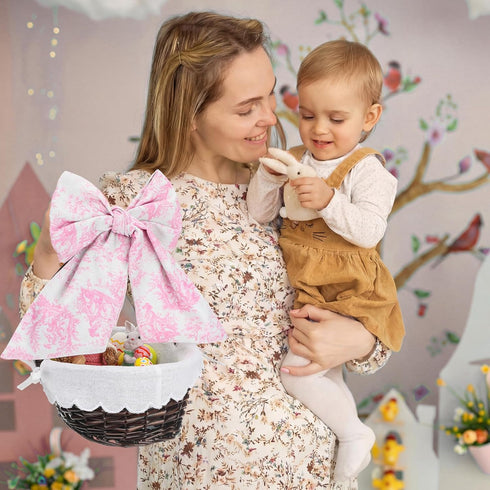 Qinyoung 12.5 9 4.7 Inch Baby Nursery Gift Wicker Basket with Bow and Liner x x Large Pink Oval Organizer for Baby