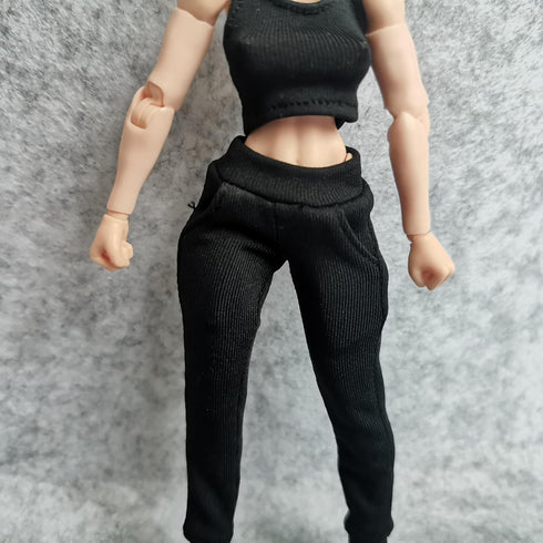 1/12 Scale Figure Clothes - Vest T-shirt + Pocket Pants for 1:12 6inch Female TBL Action Figure Doll (Black)