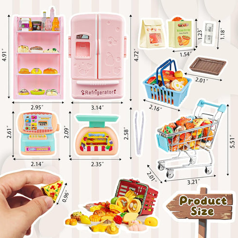 180 Pcs Dollhouse Miniature Kitchen Accessories Shopping Cart Basket Mini Food Drinks Dollhouse Store Grocery