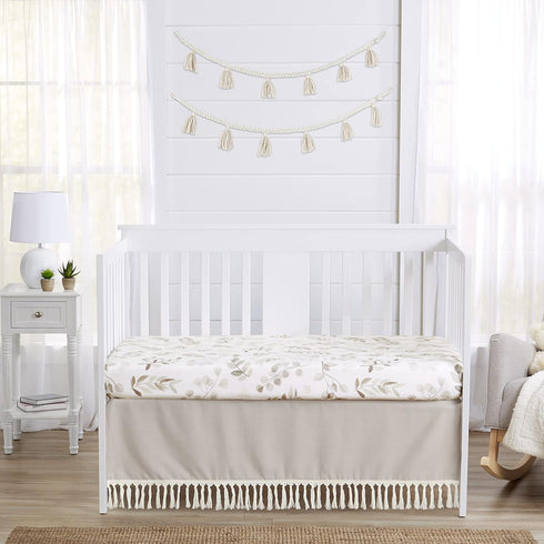 Sweet Jojo Designs Boho Fringe Boy or Girl Baby Nursery Crib Bed Skirt Dust Ruffle - Gender Neutral Beige Tan Taupe