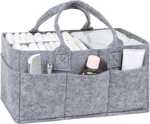 Sammy & Lou Light Gray Felt Storage Caddy, Divided Design for Diapers and Wipes, 11.5"D x 6"W x 8"H