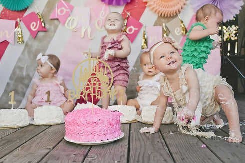 Castle Birthday Cake Topper - Gold Glitter Castle Theme Decoration Supply for Princess Prince Happy Birthday