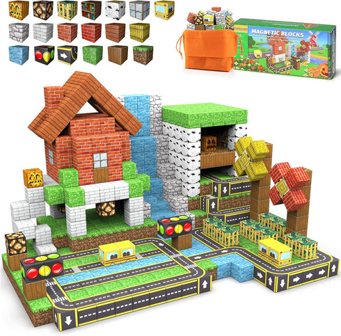 ANDENLEY Magnetic Blocks - 100PCS Magnet Tiles Stacking Construction Building Blocks Cubes, STEM