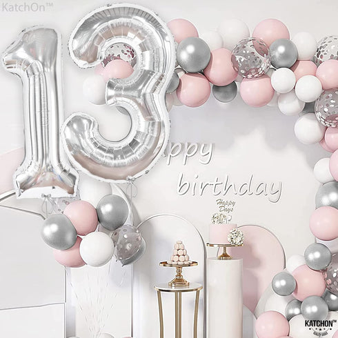 KatchOn Big Silver 13 Balloon Numbers - 40 Inch for 13th Birthday Decorations for Girls and Boys