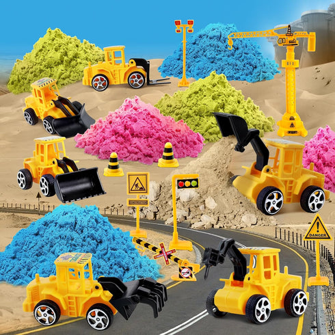 Set 4lbs ESSENSON Sensory Bin - Play Sand Kit with Construction Toy Truck and Magical Sand, Pretend Play Beach Sensory