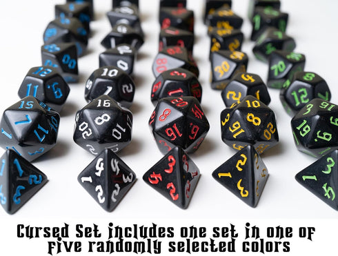 These Dice are Cursed: Set of 7 Unlucky Polyhedral Dice for Dungeons and Dragons, Magic The Gathering, RPG