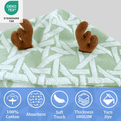 (3-8Years,27.5"X54"), VOOVA & MOVAS Kids Bath Towel with Elk Hood Absorbent Thick Cotton Towel Wrap for Pool | Swim |