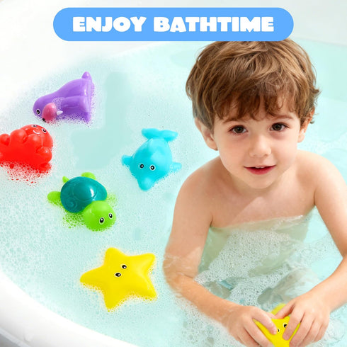 6 JOYIN Pcs Sea Animal Bath Toys, Sealed & No-Hole & Mold Free Bathtub Toys for Kids, Non-Toxic & Soft Water Vehicles